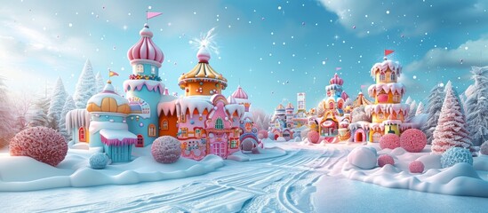 Magical Winter Wonderland Village with Colorful Gingerbread Houses