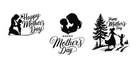Happy Mother's day sale header or voucher template, tulips and paper cut clouds. Horizontal Mother and child love mothers day hand drawn flat stylish cartoon Flat illustration mothers day creative soc