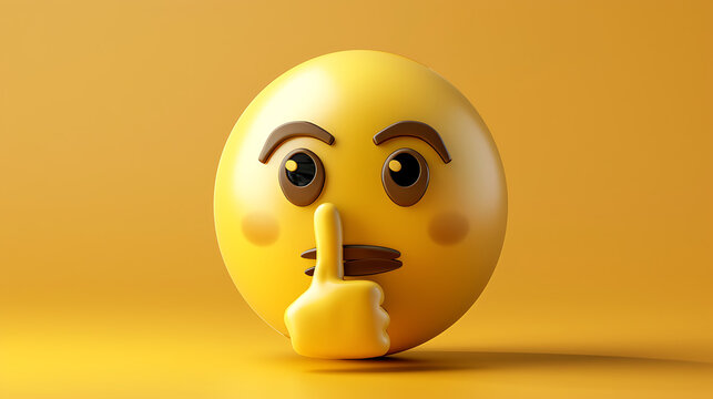 Top quality emoticon. Quiet emoji shh gesture, shush silent smiley cartoon shushing face, finger shut mouth. Yellow face emoji. 