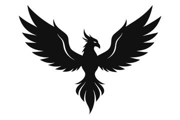 Obraz premium Majestic Phoenix Silhouette, Wings Spread, Strong Black Bird On White Background