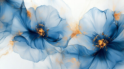Fototapeta na wymiar Tło kwiatowe, niebieskie abstrakcyjne kwiaty tło dla projektu, generative ai 