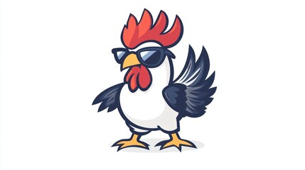 Obraz premium Cartoon rooster with sunglasses, fun, simple illustration, suitable for kids' material
