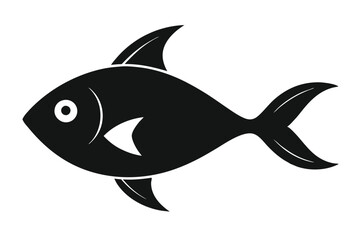 Obraz premium Simple Black Fish Icon with White Eye and Fin Details on Isolated White Background