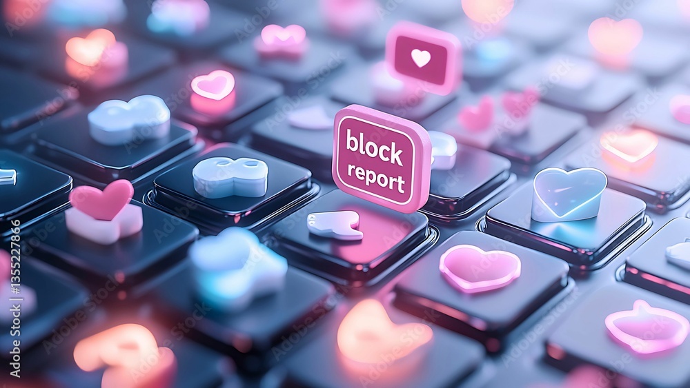 Aufkleber social media block and report concept with keyboard.