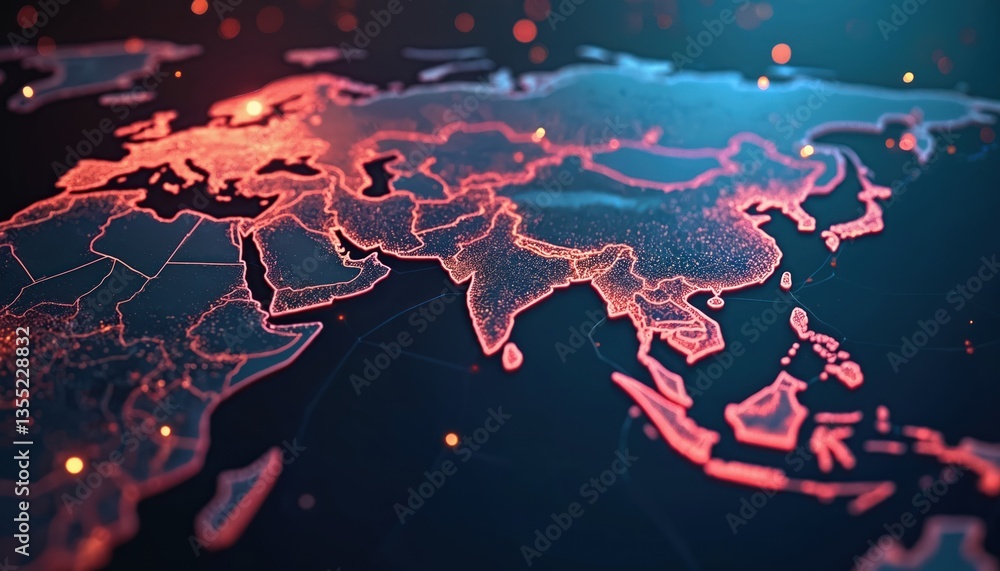 Poster asia map with global connection lines glowing lights. worldwide tech concept. abstract digital netwo