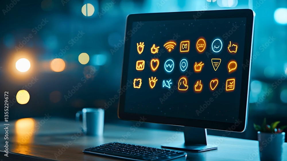 Poster computer screen displaying a set of icons.