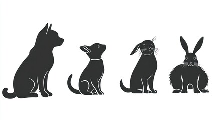 Silhouettes of dogs and rabbit, profile view, simple design