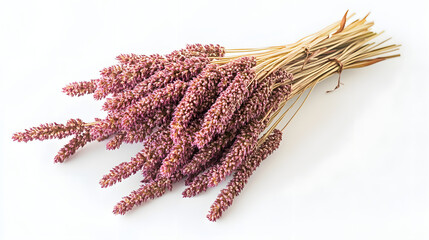 Amaranth ears in reddish-brown hues, gently arranged on a white background, showcasing their natural texture and organic elegance.