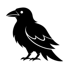 a black silhouette of a crow standing in a profile view, depicting a simple yet striking graphic design vector illustration