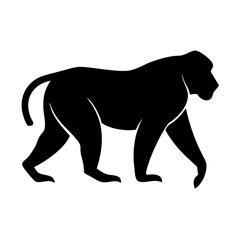 Obraz premium a monochrome silhouette of a baboon walking across the frame. Its form is easily recognizable, the black against the background providing stark contrast