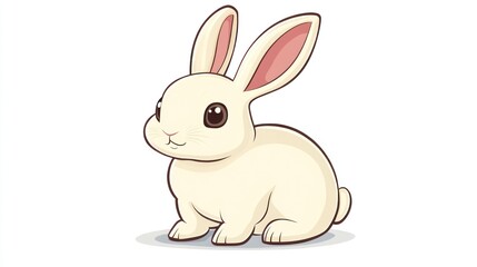 Obraz premium Cute cartoon rabbit, sitting, simple background, children's book illustration