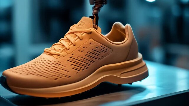 Innovative sneaker manufacturing process with advanced technology in a factory setting
