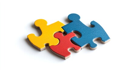 Fototapeta premium A Puzzle with Four Interlocked Colorful Pieces Representing a Unique Family Member Coming Together to Form a Complete Unit on Isolated White Background