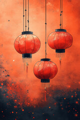 Obraz premium Colorful Chinese lanterns illuminate the festive atmosphere for the New Year celebration