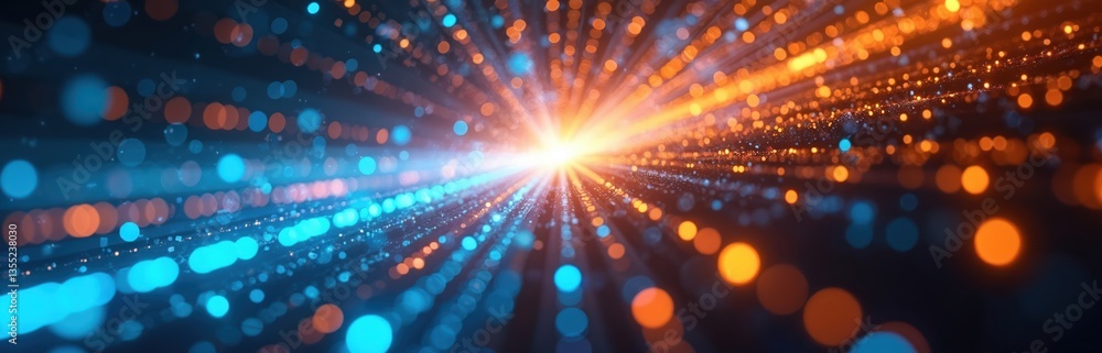 Aufkleber abstract background blue, orange light beams with sparks, representing ai, tech. lights create abstr