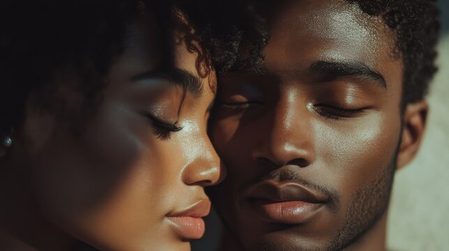 young african american people faces in love. portrait of black couple embracing and were happy together. valentines day photo, fashion