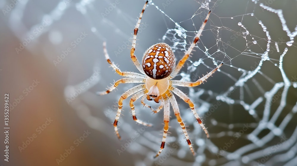 Poster Closeup of a colorful spider creating an intricate web highlighting the beauty of nature's smallest creatures : Generative AI