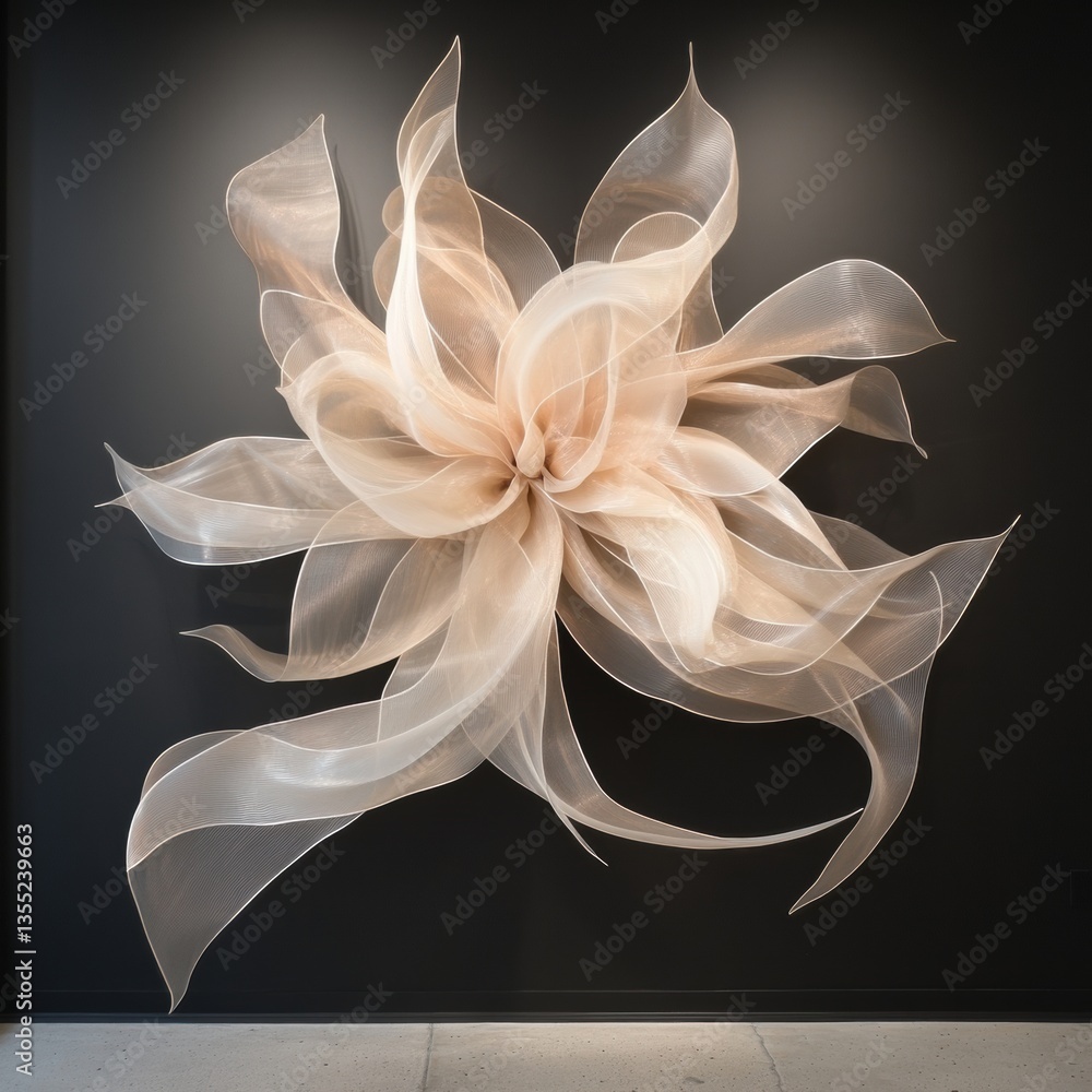 Aufkleber flower sculpture made of champagne gauze with flowing ribbons creates an abstract form in augmented 