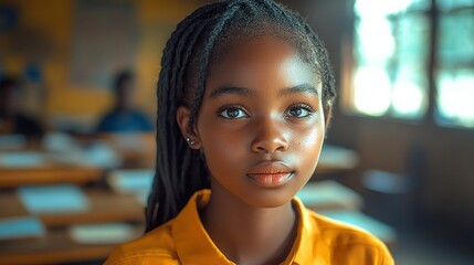 Enthusiastic African Schoolgirl Engaged in Learning with Joy and Focus in a Classroom
