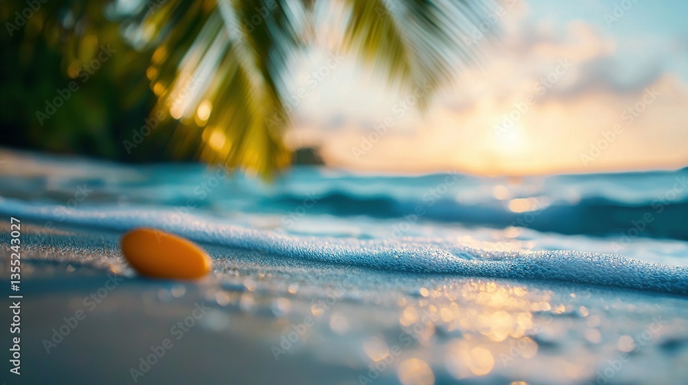 Aufkleber a photo of an orange object close-up on a beach with a palm tree in the background