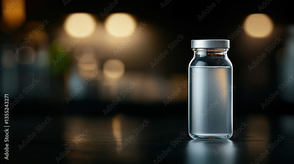 Poster a zoomed-in image of a glass container resting on a flat surface, illuminated by sources behind it