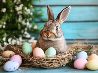 easter bunny and eggs in a basket