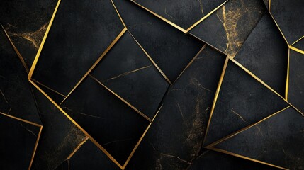 Geometric black marble squares with gold accents
