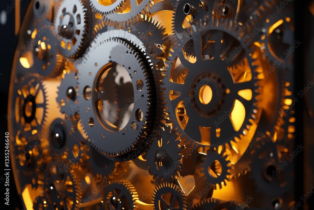Poster gears interconnected mechanics engineering precision movement