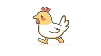 Cute cartoon chicken walking on white background.  Possible use Children's book illustration, educational material