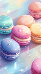 Fototapeta premium Colorful macarons pastel dessert sweet treat artwork