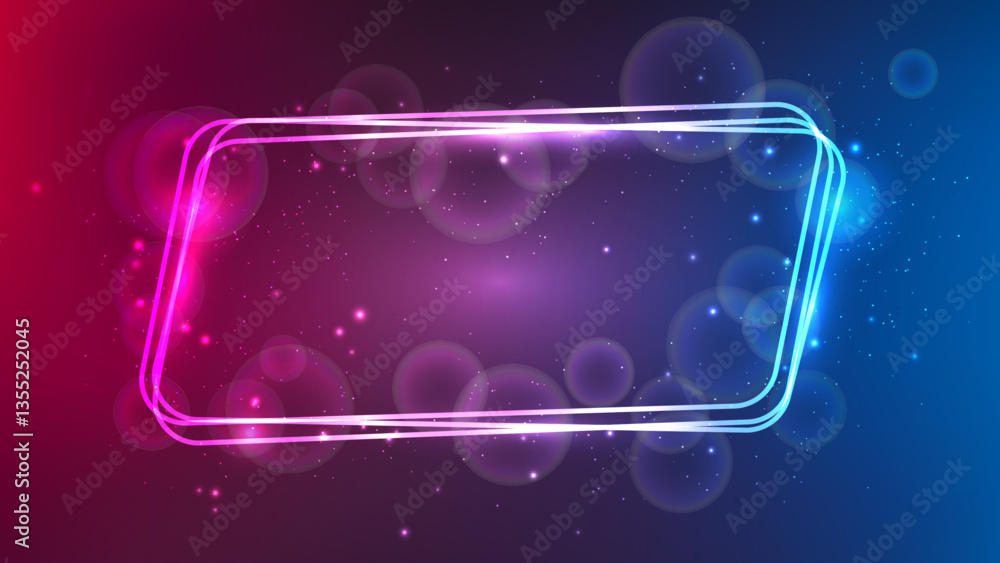 Poster neon rounded parallelogram frame with shining effects and sparkles