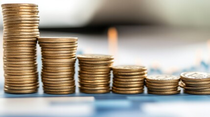 Declining Savings Coin Stacks Show Economic Downturn.