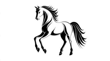 Obraz premium Elegant Black and White Horse Illustration Dynamic Pose Artistic Design Vector Graphic Anim
