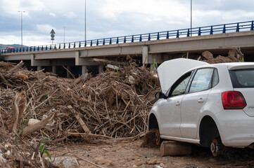 Vehicles buried under debris after catastrophic Valencia DANA floods