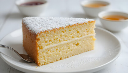 "Gluten-Free Sponge Cake Slice with Powdered Sugar &ndash; Close-Up"