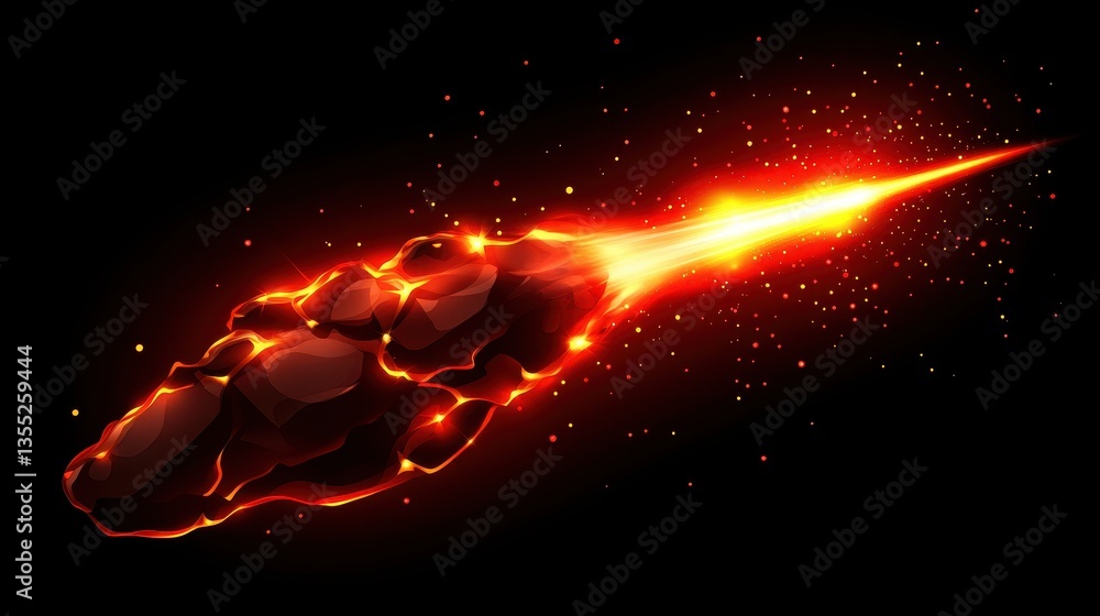 Poster blazing meteor shower cosmic fireball in deep space.
