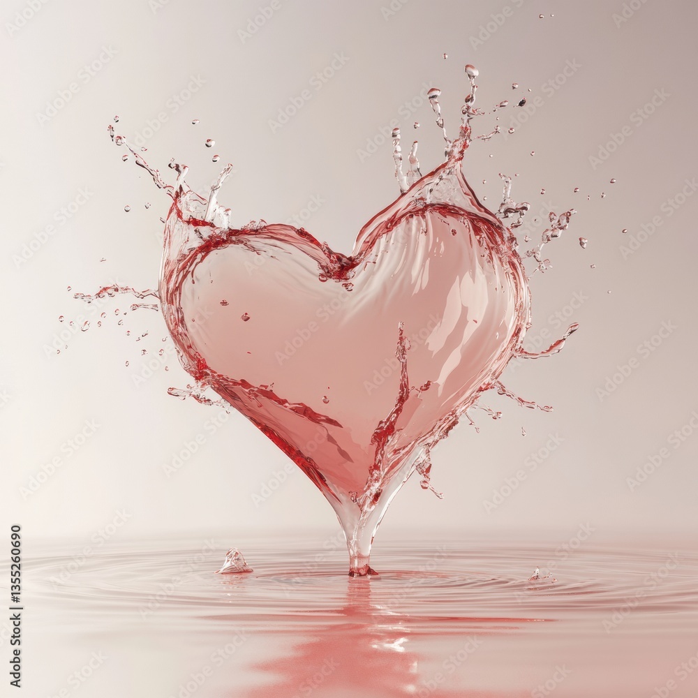 Poster heart shape formed by water with delicate splashes and soft lighting on a clean white background gen