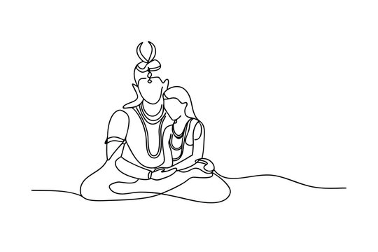 Shiva Parvati Line Art Hindu Gods, Couple, OneLine Drawing, Spiritual, Devotion, Love, Yoga, Meditat