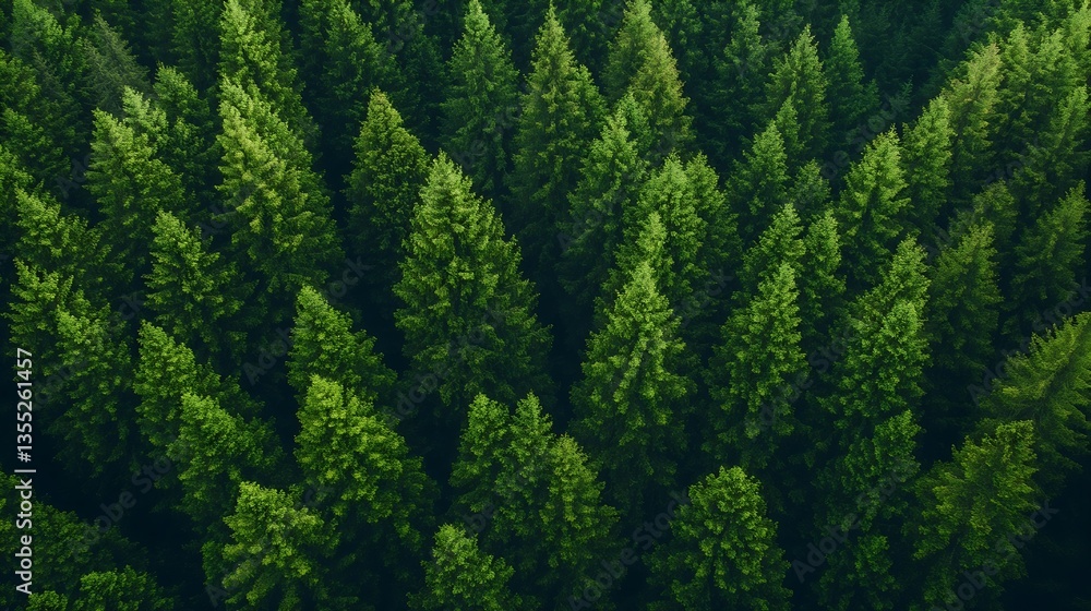 Poster a lush and dense forest of evergreen trees viewed from above showcasing vibrant green foliage : gene