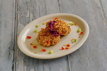 crispy fried pecan crusted crab cakes