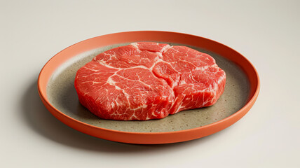 Minimalist photo of a raw steak on a plate