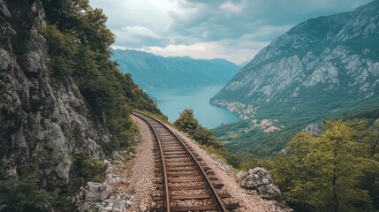 Breathtaking Scenic Railway View: Mountains, Lake, and Serene Nature