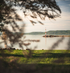 View on lake Balaton in spring with bench