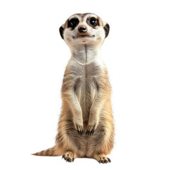Fototapeta premium Meerkat mammal sentinel desert wildlife lookout posture fur eye alert behavior ground animal isolated on transparent background, png