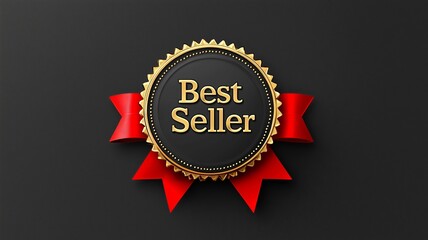 Fototapeta premium Best Seller badge with a bright red ribbon on black background.