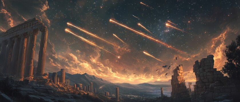 Ancient ruins face the fiery skyfall