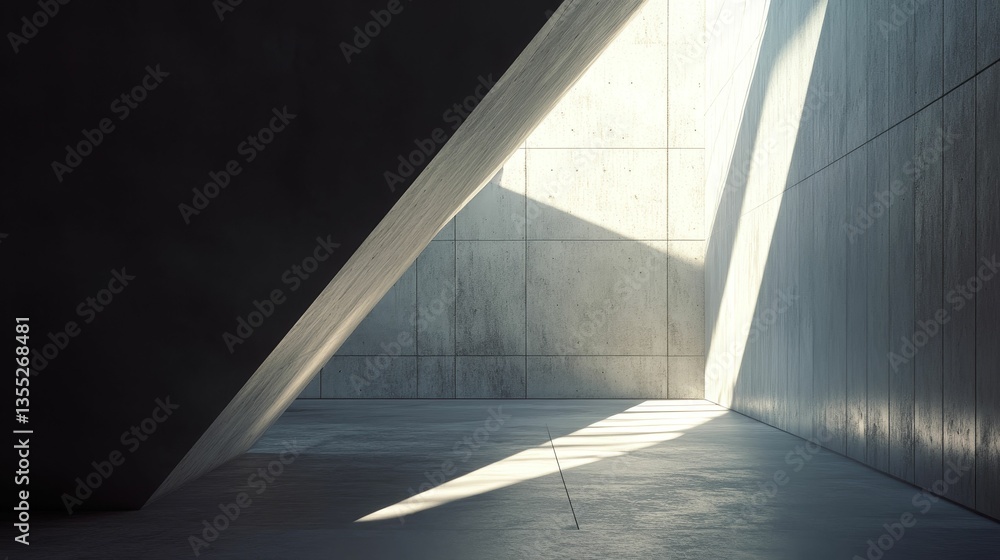 Poster sunlight streams into a minimalist concrete space.