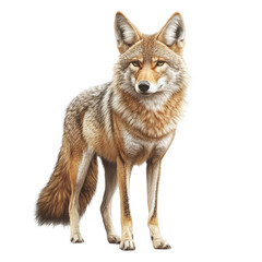 Coyote wild canine predator fur animal forest desert mammal wilderness alert sharp hunter wildlife nature snout ear tail standing stare isolated on transparent background, png
