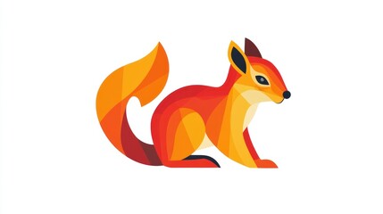 Obraz premium Vibrant Geometric Illustration of a Sitting Animal with Warm Colors and Abstract Design