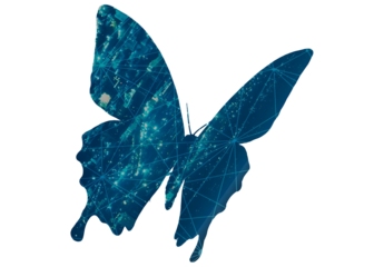 Futuristic Digital Butterfly Silhouette with Network Pattern